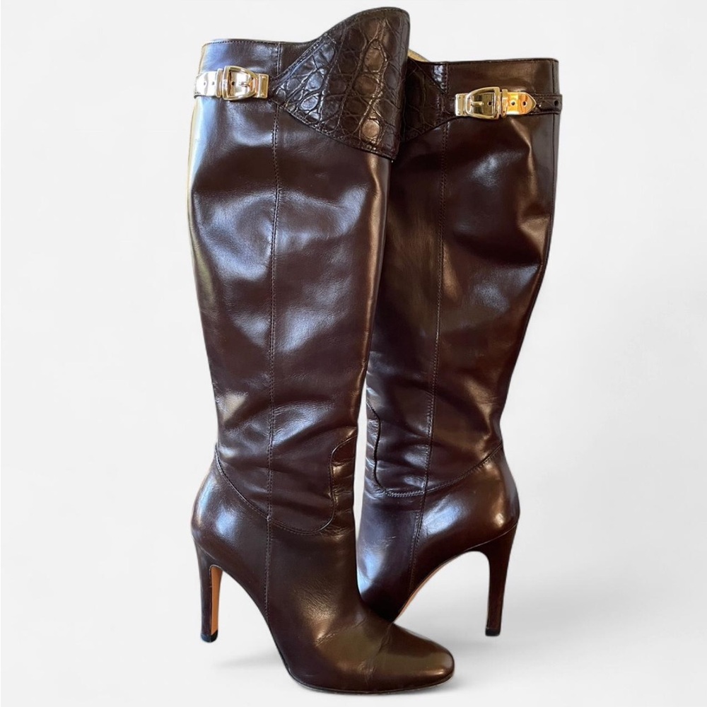 Gucci Chocolate Brown Leather Knee-High Boots